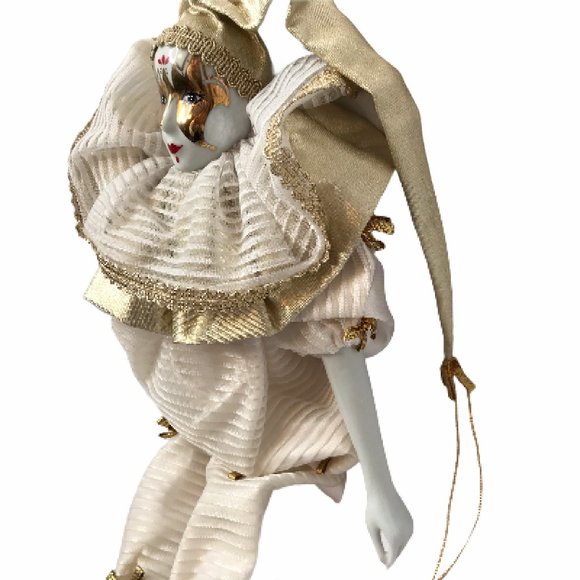 Porcelain Doll Clown Jester Royalty Gold White 16" - Picture 4 of 7